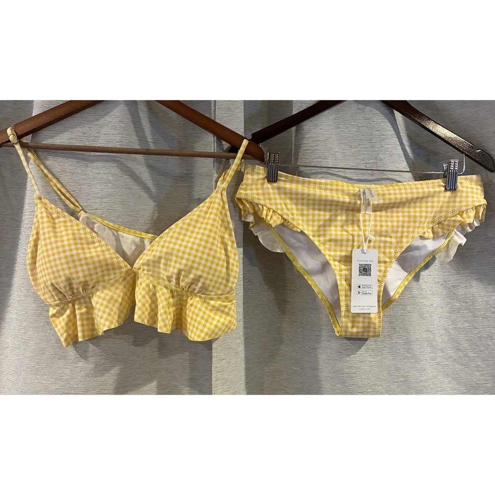 Cupshe Yellow Plaid Ruffle Two Piece Bikini Size‎ XL NWT